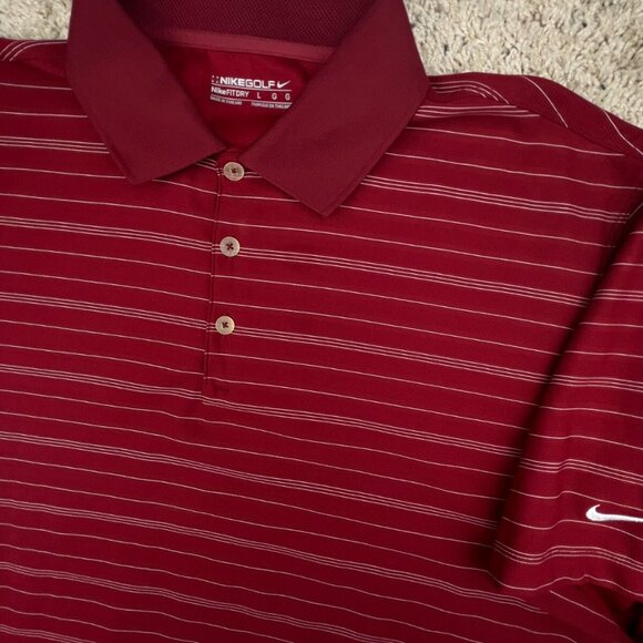 Nike Golf Fitdry Mens Polo Large Red White Striped Short Sleeve Shirt Polyester - Picture 1 of 11